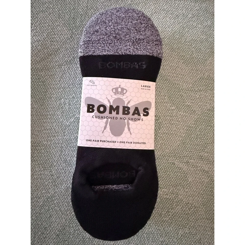 Bombas Mens Cushioned No Show Socks 4 Pack Black White Grey Marl Large NWT